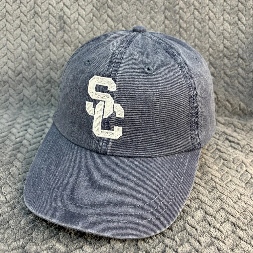 SC Logo Baseball Cap Washed Blue Cotton Adjustable Dad Hat 0693